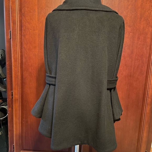 Ellen Tracy Black Wool Button Cape Belted Jacket Coat - Picture 2 of 13